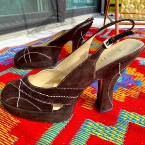 Prada brown platform peep toe heels